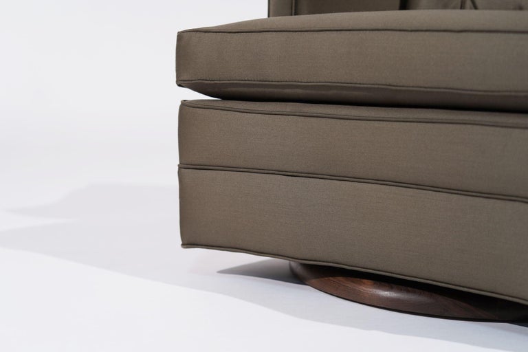 Set of Swivel Lounge Chairs in Olive Green Silk, C. 1950s