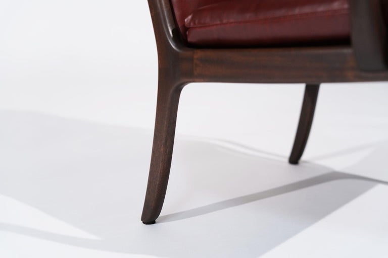 Set of Lounge Chairs by Ole Wanscher in Sangria Leather, Denmark, C. 1960s