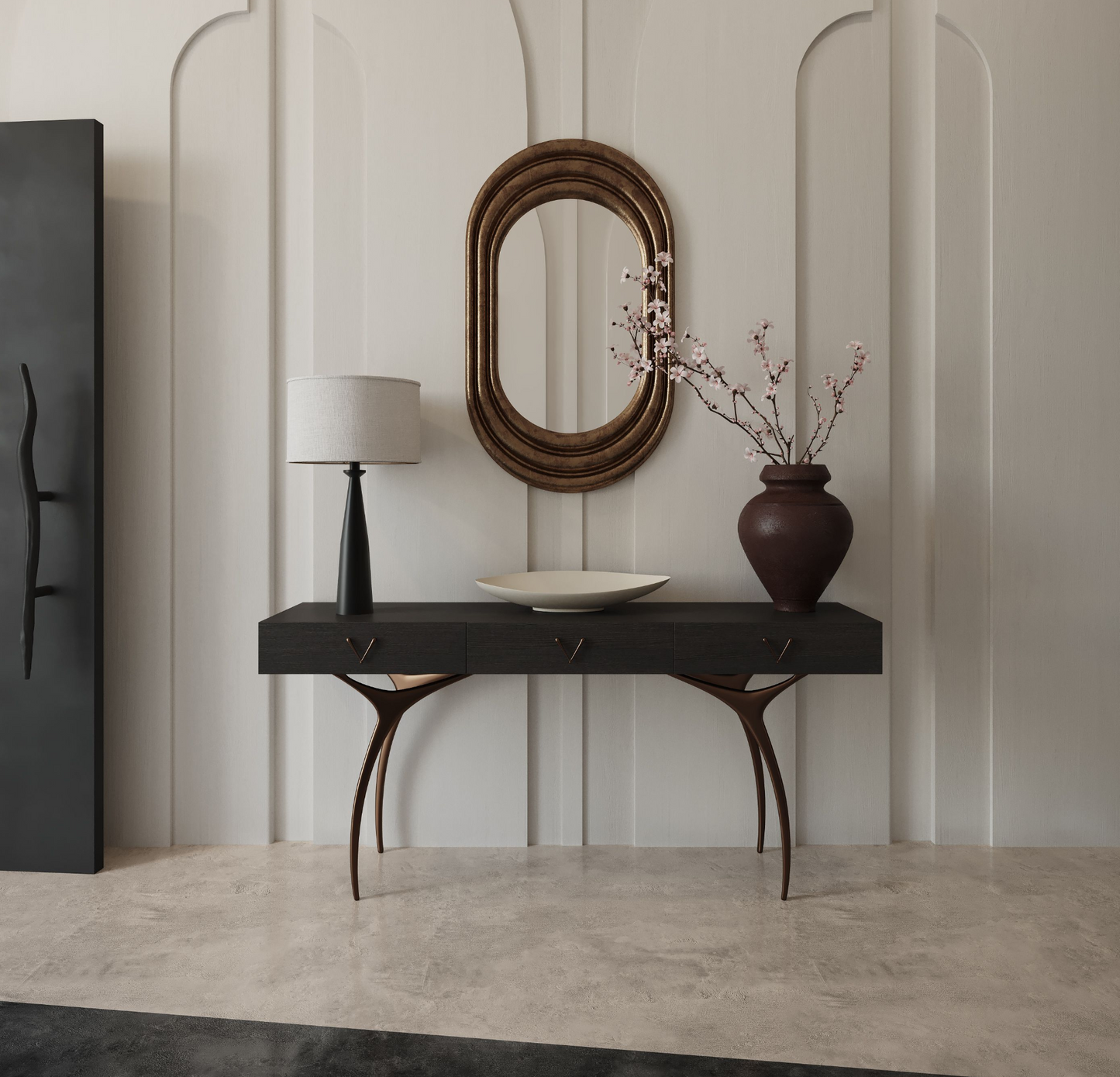 Crescent Console in White Oak and Bronze