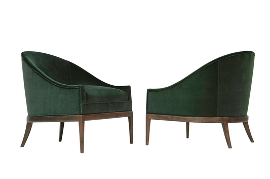 Mid-Century Modern Lounge Chairs in Emerald Velvet, C. 1950s