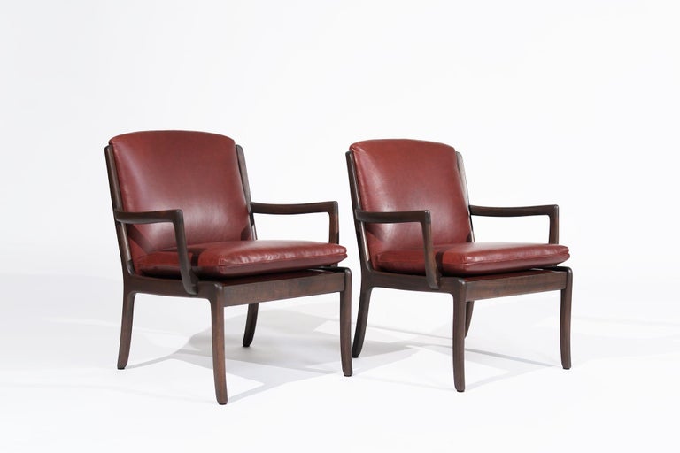 Set of Lounge Chairs by Ole Wanscher in Sangria Leather, Denmark, C. 1960s