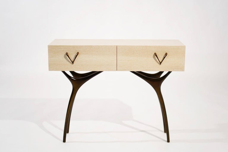 Crescent Console in White Oak and Bronze