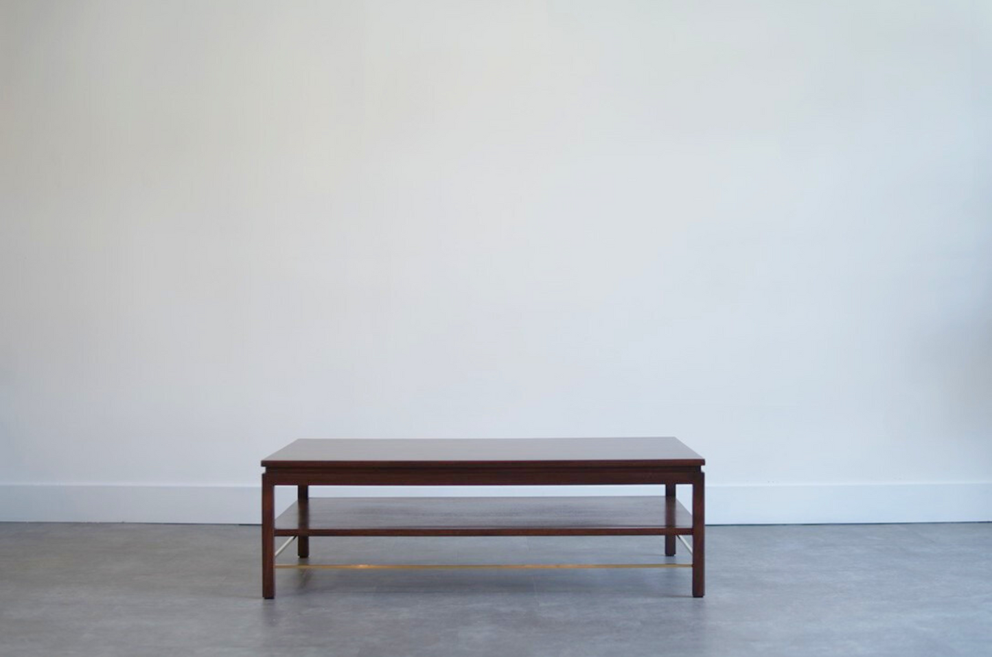 Edward Wormley Brass Stretcher Walnut Coffee Table, C. 1950s