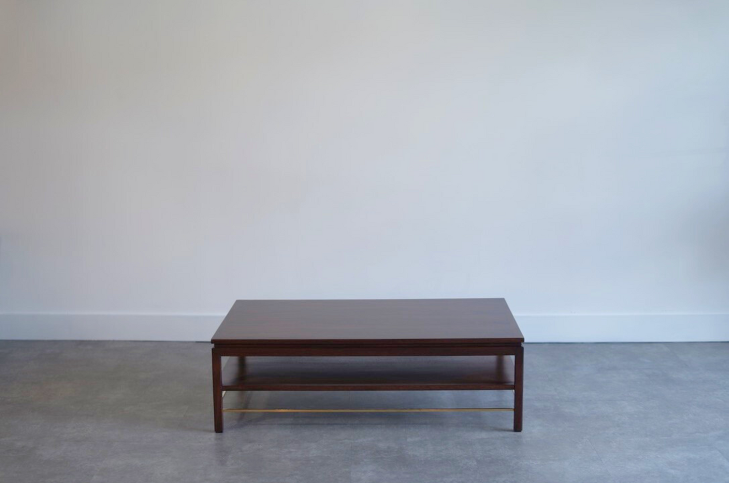 Edward Wormley Brass Stretcher Walnut Coffee Table, C. 1950s