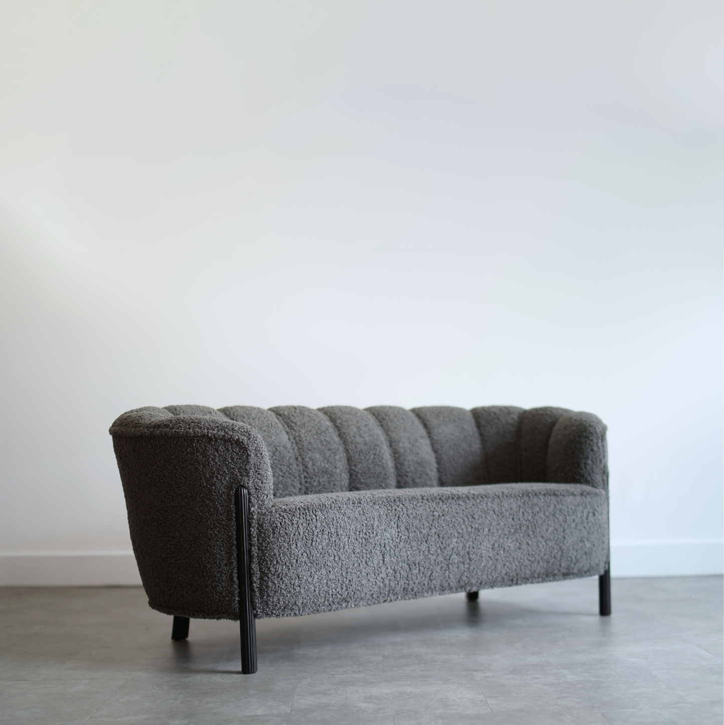 Scandinavian Cabinetmaker Loveseat in Charcoal Bouclé, Sweden, C. 1940s