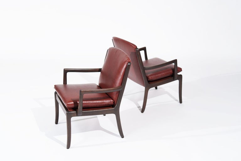 Set of Lounge Chairs by Ole Wanscher in Sangria Leather, Denmark, C. 1960s