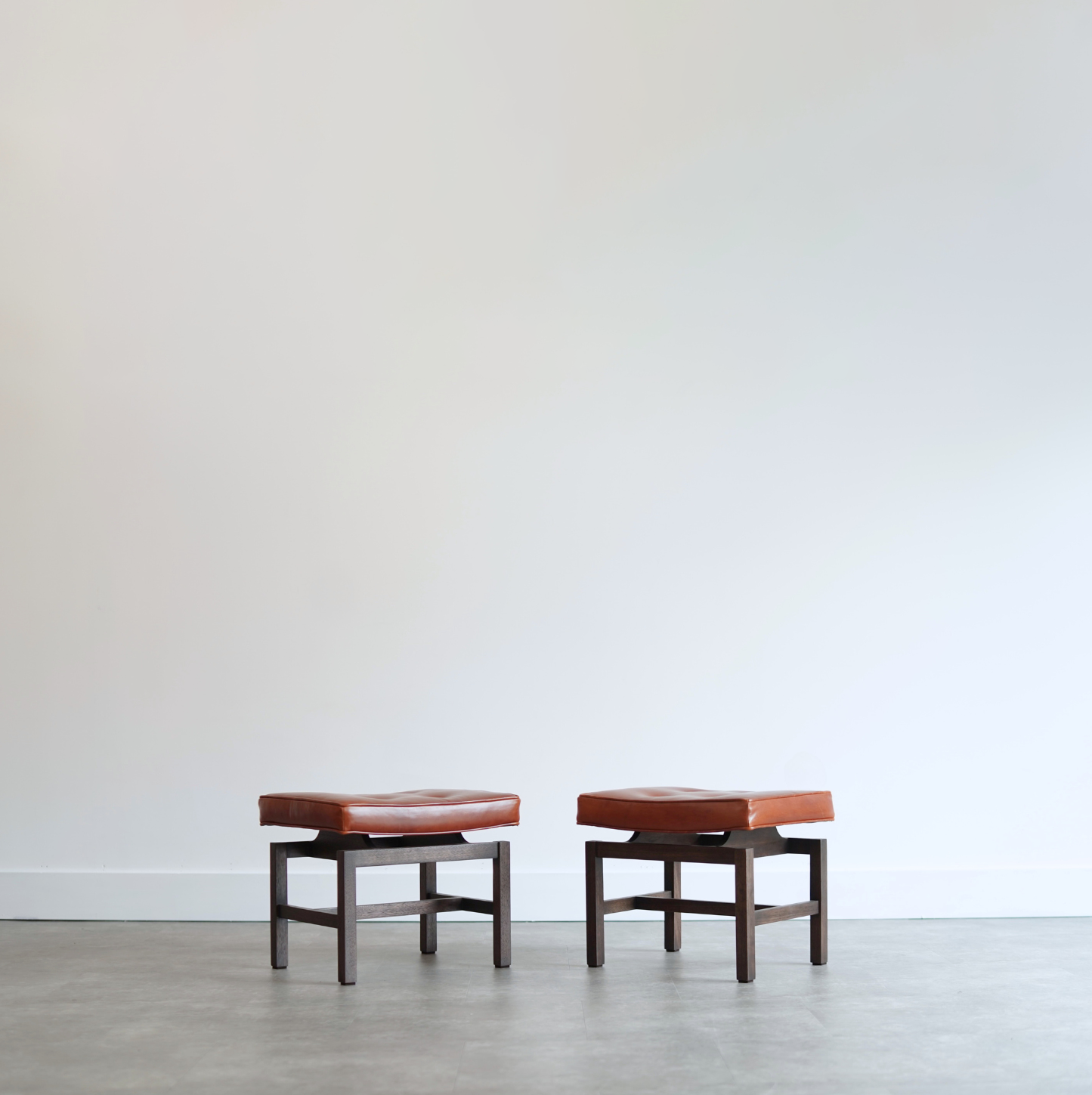 Set of Stools by Jens Risom in Cognac Leather, C. 1950s