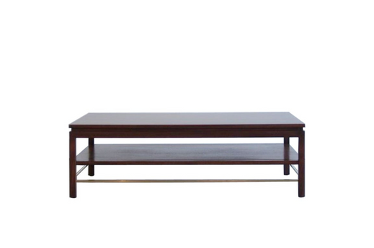 Edward Wormley Brass Stretcher Walnut Coffee Table, C. 1950s