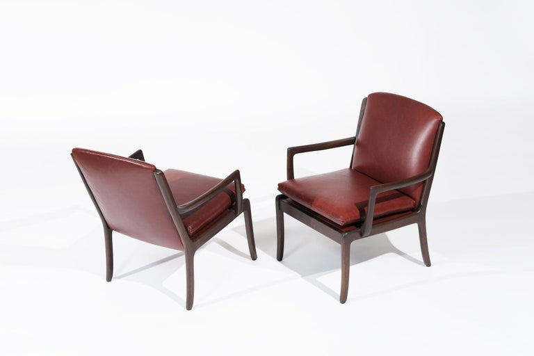 Set of Lounge Chairs by Ole Wanscher in Sangria Leather, Denmark, C. 1960s