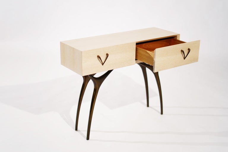 Crescent Console in White Oak and Bronze