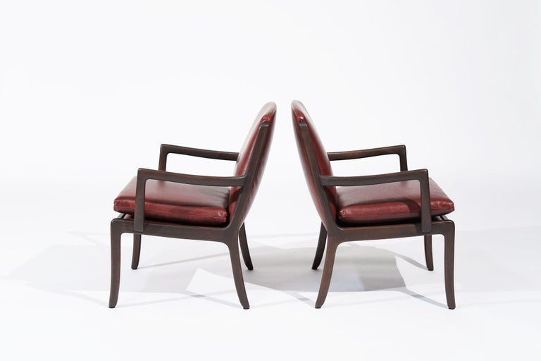Set of Lounge Chairs by Ole Wanscher in Sangria Leather, Denmark, C. 1960s