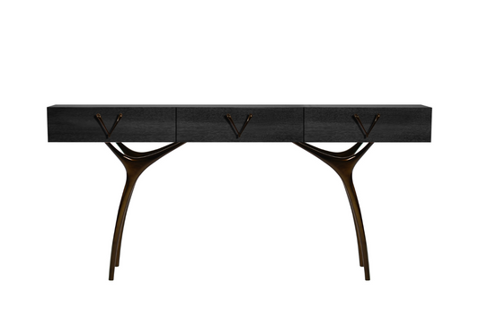 Crescent Console Table in Blackout Oak and Bronze