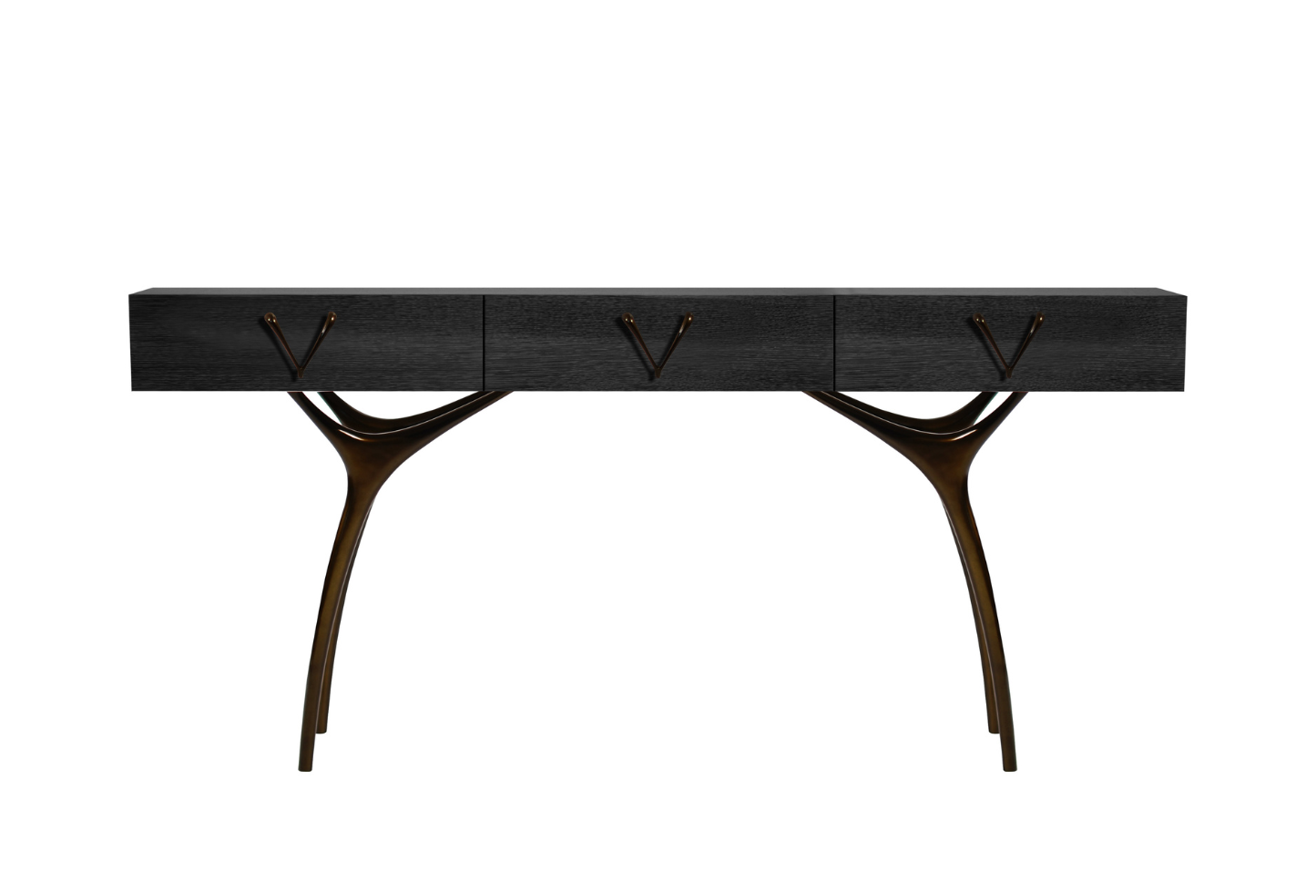 Crescent Console Table in Blackout Oak and Bronze