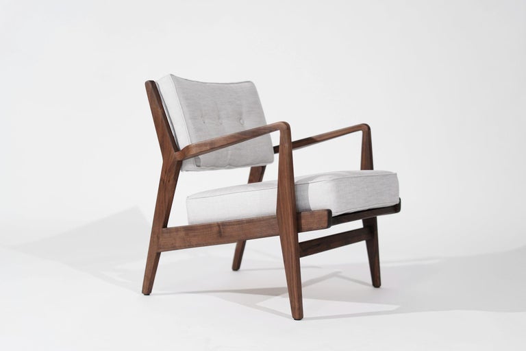 Walnut Lounge Chairs in Grey Linen, Model U430 for Risom, Inc. Circa, 1950s