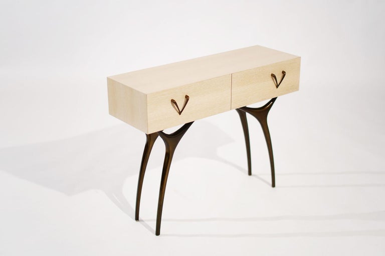 Crescent Console in White Oak and Bronze