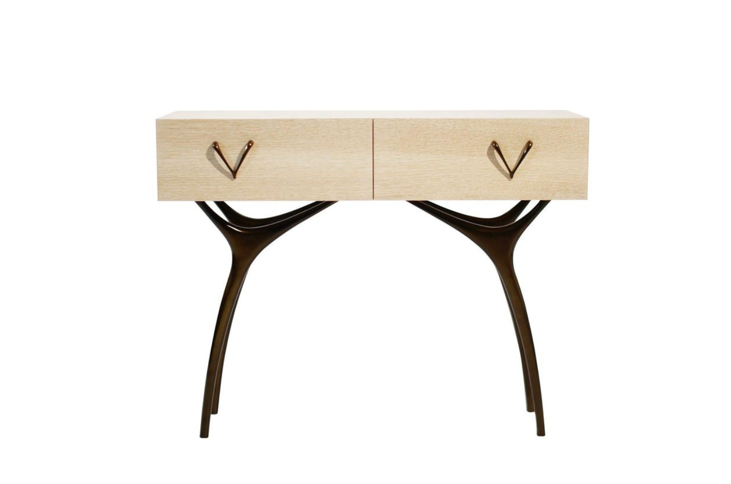Crescent Console in White Oak and Bronze
