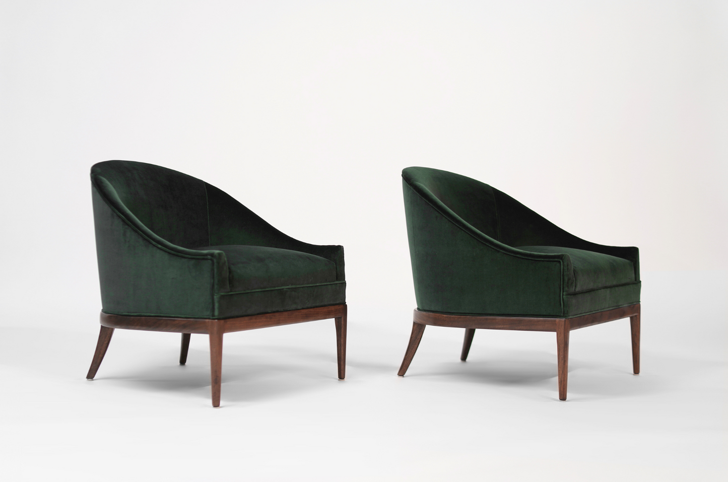 Mid-Century Modern Lounge Chairs in Emerald Velvet, C. 1950s