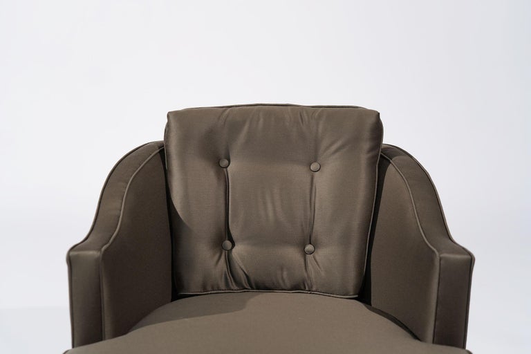 Set of Swivel Lounge Chairs in Olive Green Silk, C. 1950s