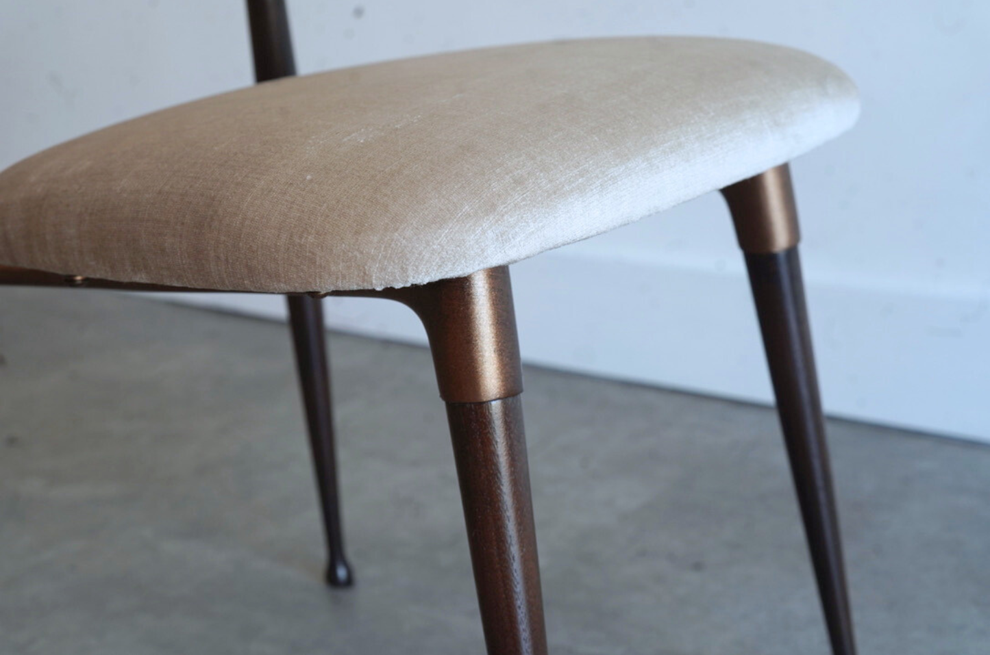 Set of Four Dining Chairs in Chenille and Bronze by Dan Johnson, C. 1950s