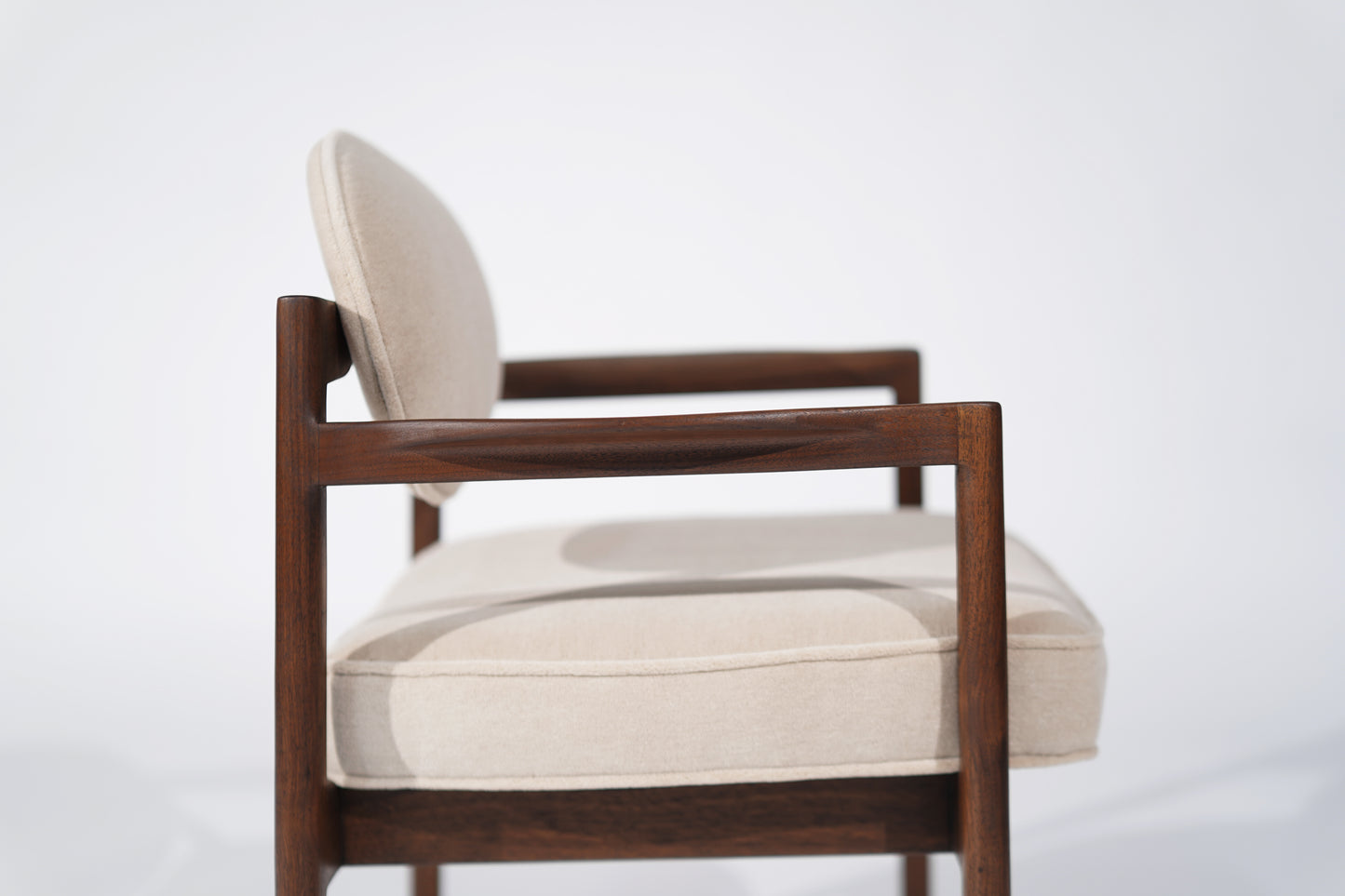 Jens Risom Walnut Armchairs in Natural Mohair, C. 1950s