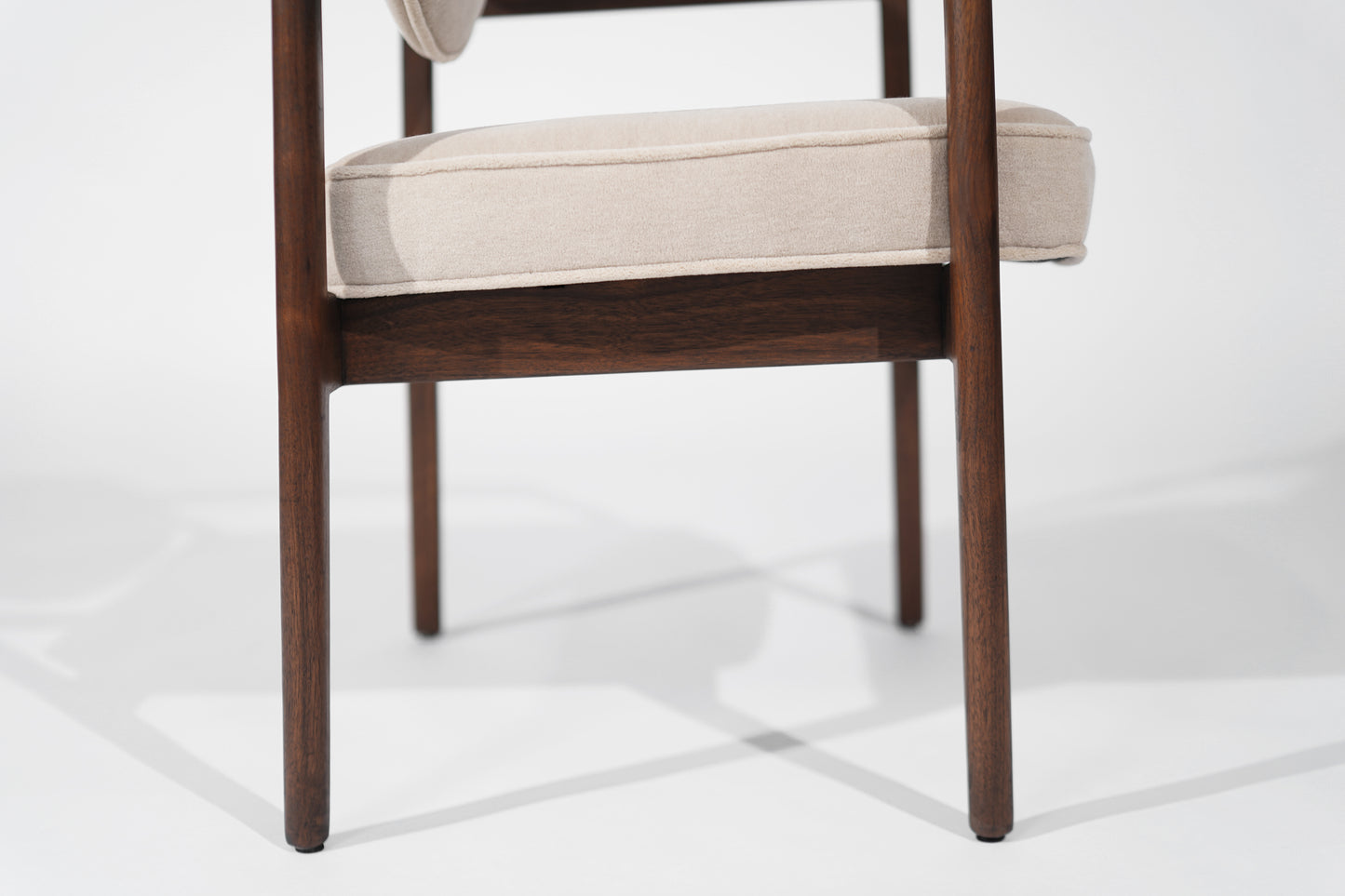 Jens Risom Walnut Armchairs in Natural Mohair, C. 1950s