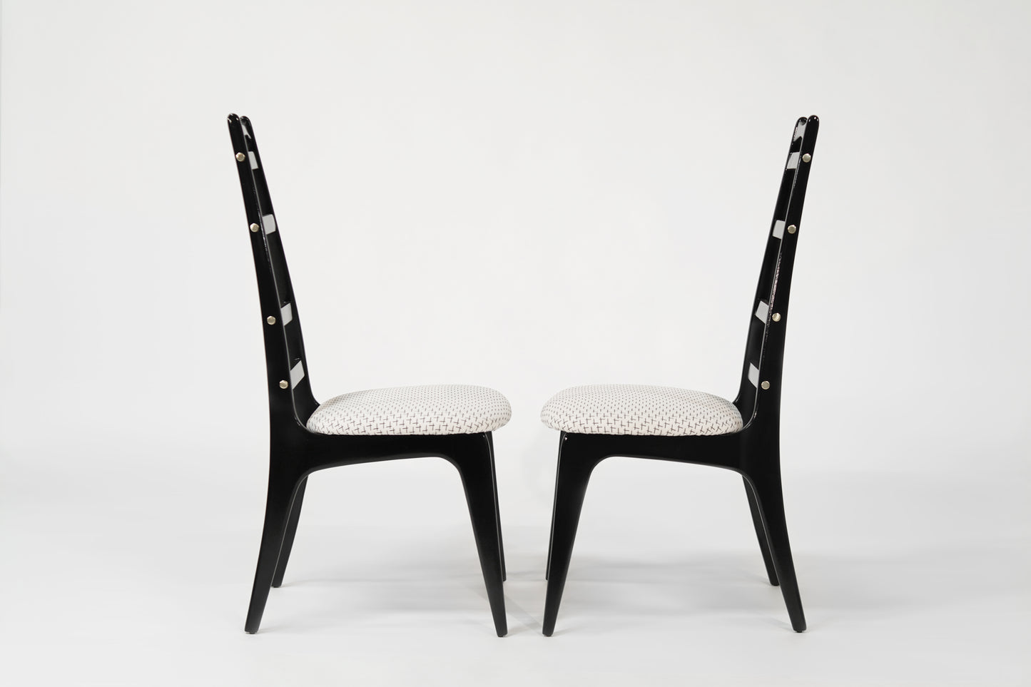Set of Ebonized Ladder-Back Chairs w/ Brass Accents, C. 1950s