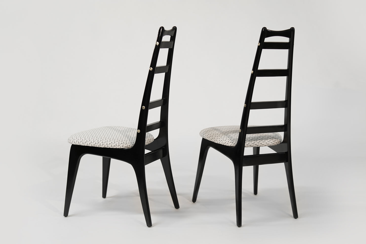 Set of Ebonized Ladder-Back Chairs w/ Brass Accents, C. 1950s