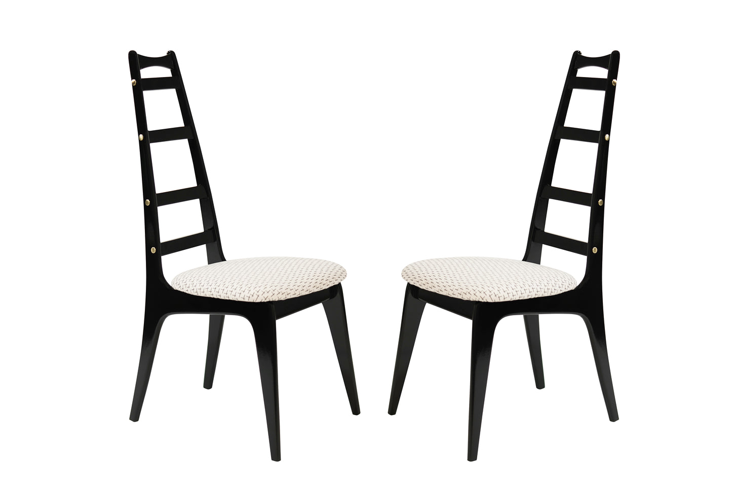Set of Ebonized Ladder-Back Chairs w/ Brass Accents, C. 1950s