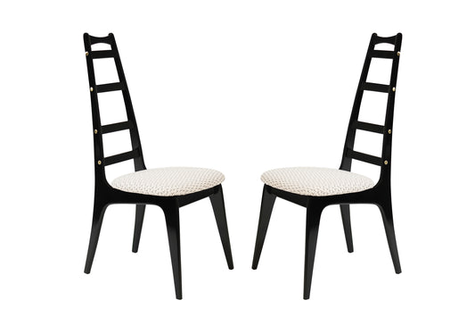 Set of Ebonized Ladder-Back Chairs w/ Brass Accents, C. 1950s