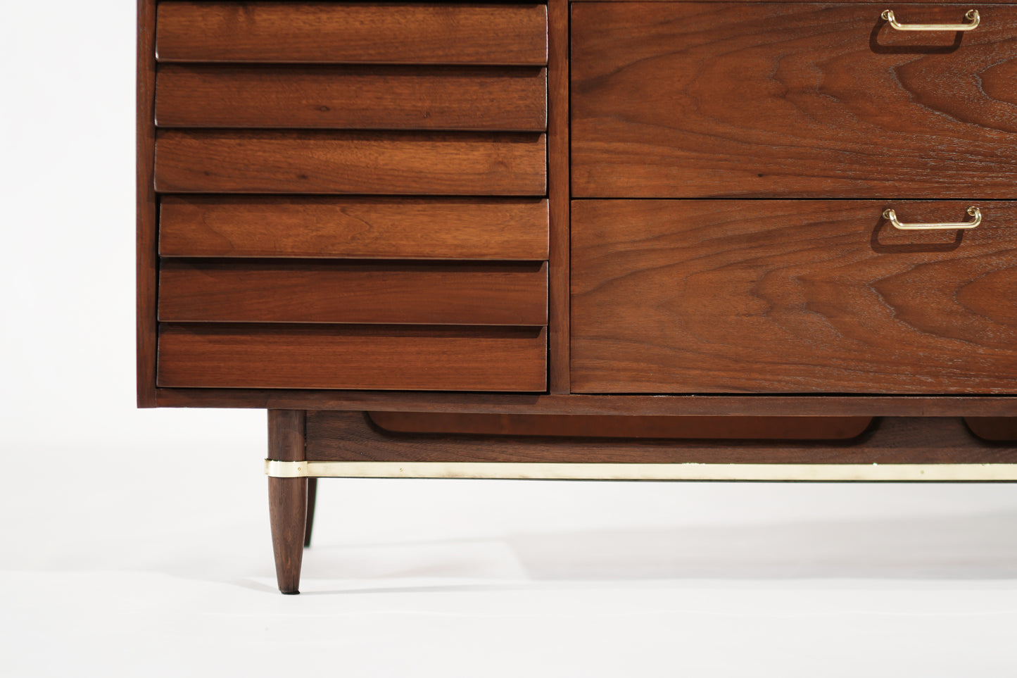 Mid Century Modern Walnut Dresser with Brass Accents, C. 1950s