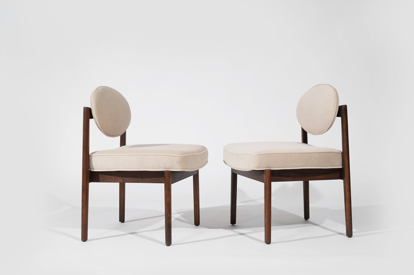 Set of Walnut Side Chairs by Jens Risom in Natural Mohair, C. 1950s