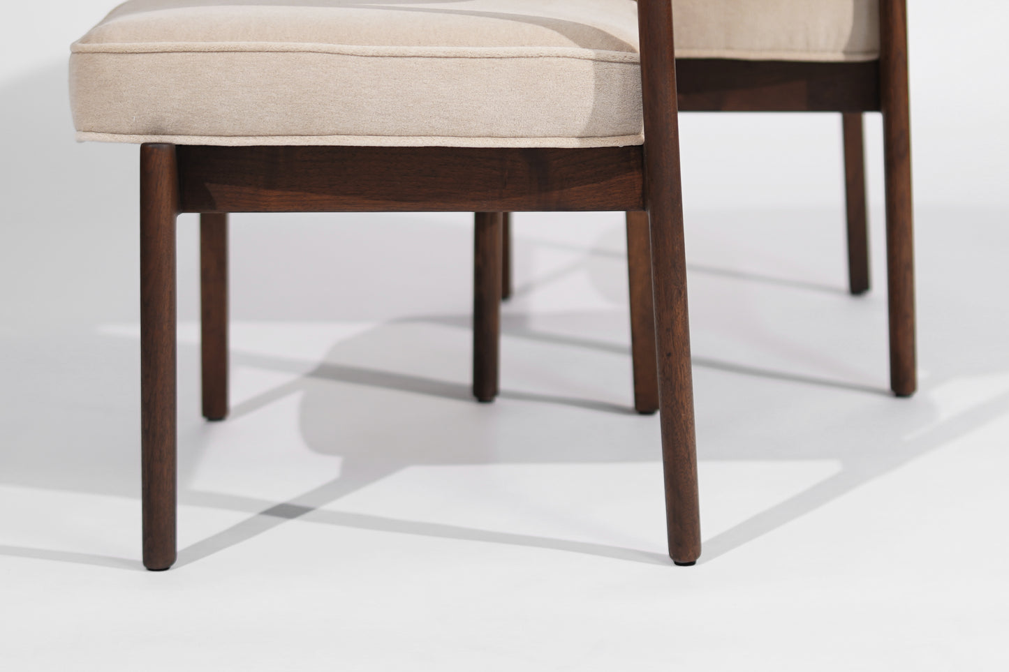 Set of Walnut Side Chairs by Jens Risom in Natural Mohair, C. 1950s