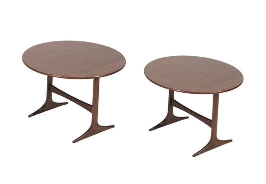 Walnut End Tables by Sven Engstrom & Gunnar Myrstrand, Sweden, circa 1960s
