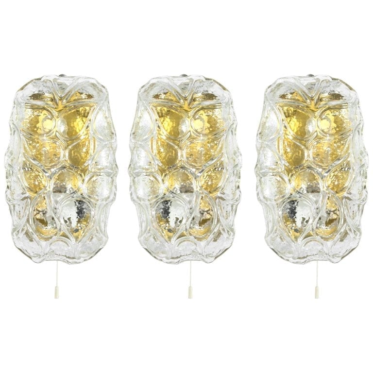 Set of Three Murano Glass and Brass Sconces, Austria, 1960s