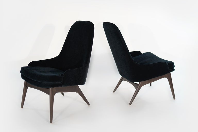 Set of Slipper Chairs by Adrian Pearsall in Navy Mohair, 1950s