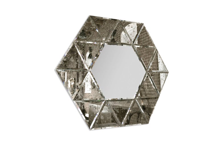 Large Hexagonal Antiqued Mirror