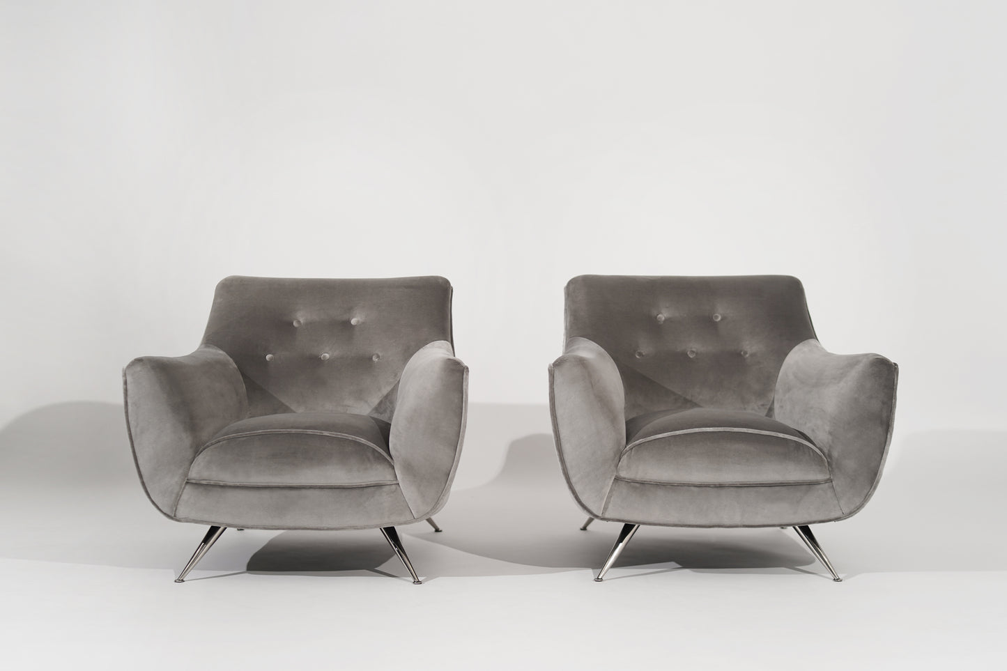 Set of Lounge Chairs by Henry Glass in Grey Alpaca Velvet, C. 1950s