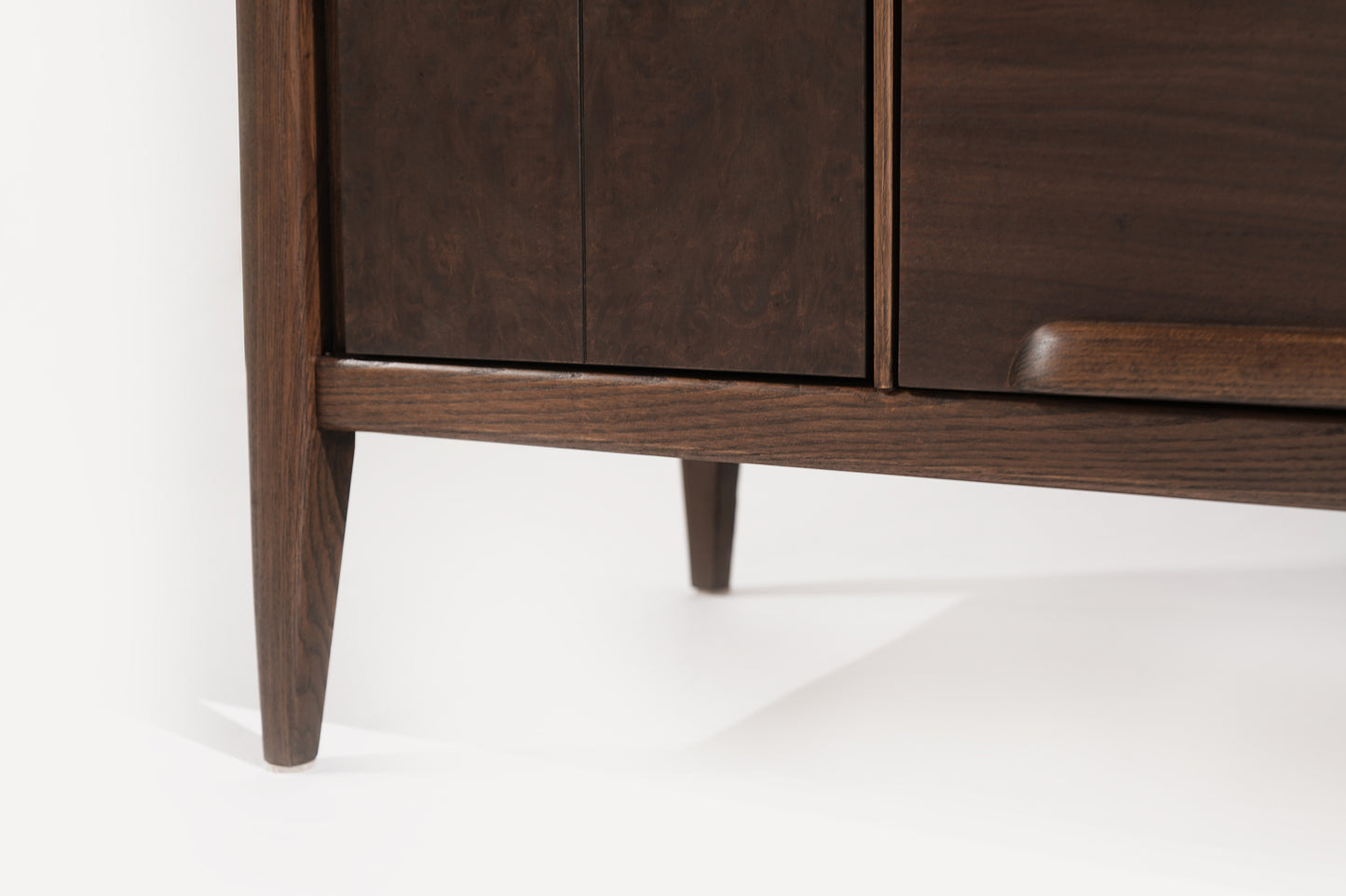 Distinctive Walnut Burl Wood Front Credenza, 1950s