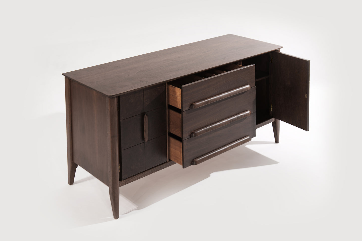 Distinctive Walnut Burl Wood Front Credenza, 1950s