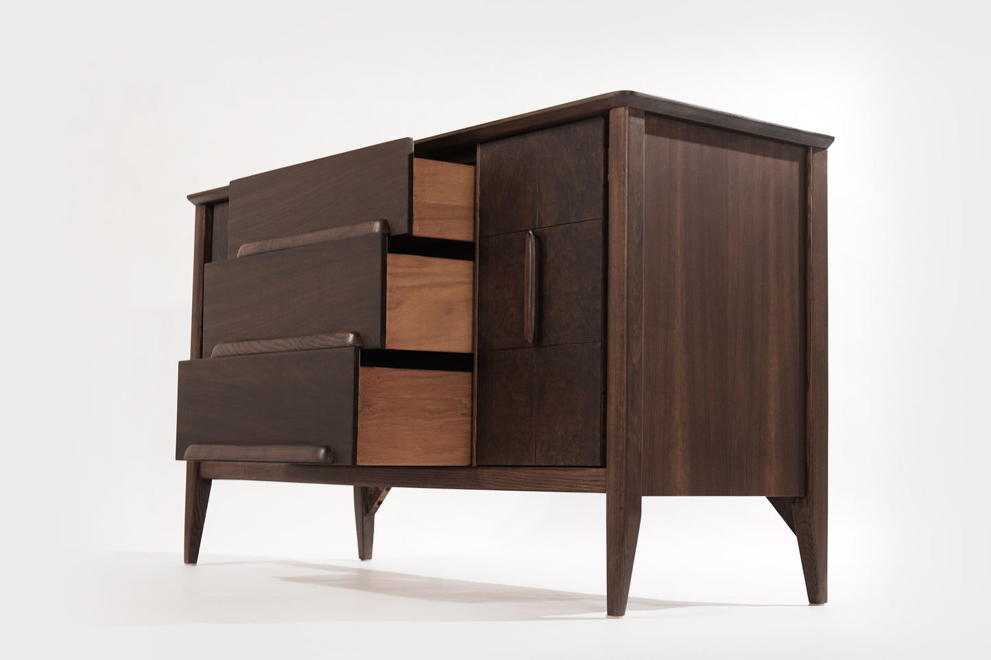 Distinctive Walnut Burl Wood Front Credenza, 1950s