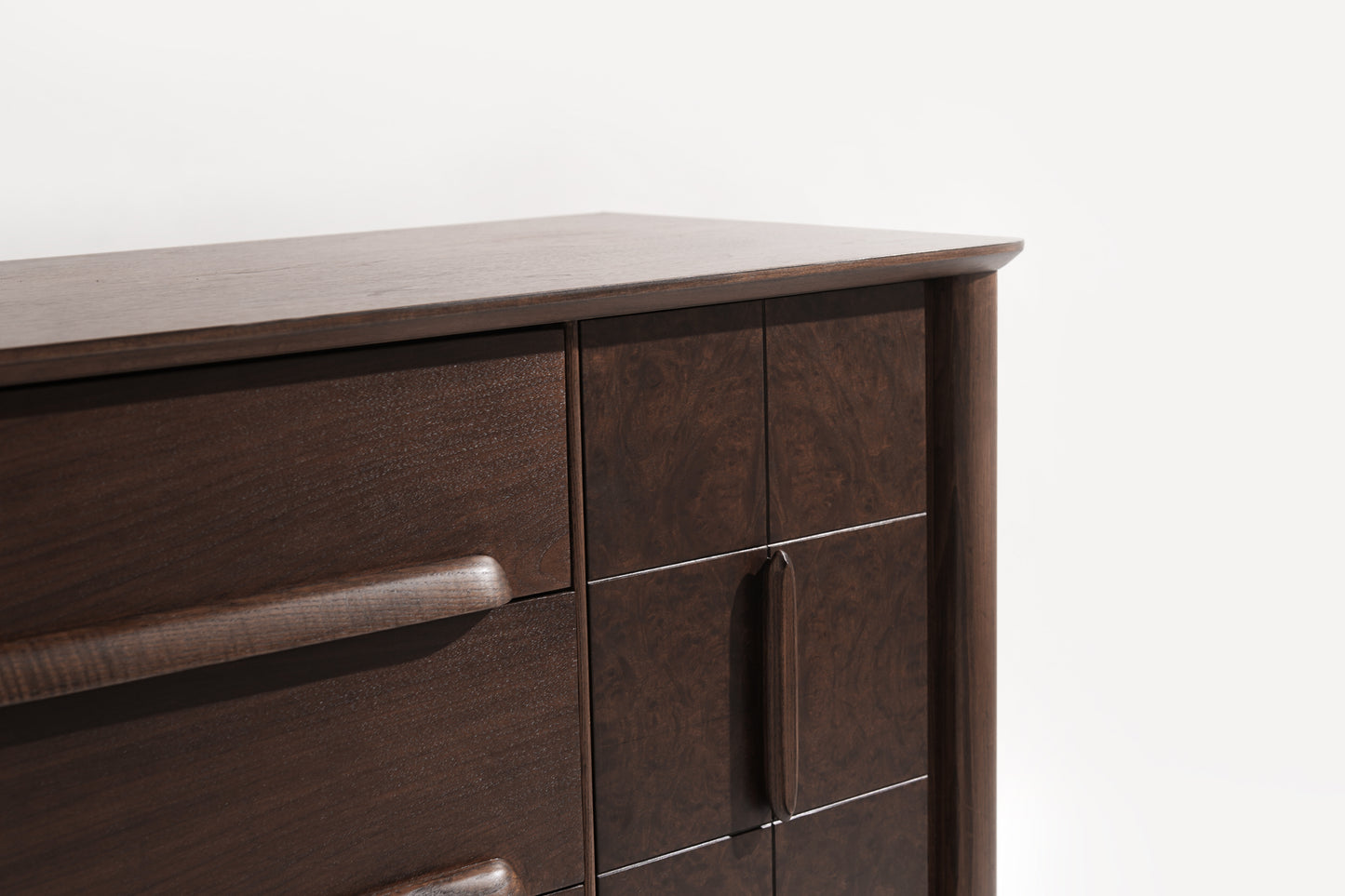 Distinctive Walnut Burl Wood Front Credenza, 1950s