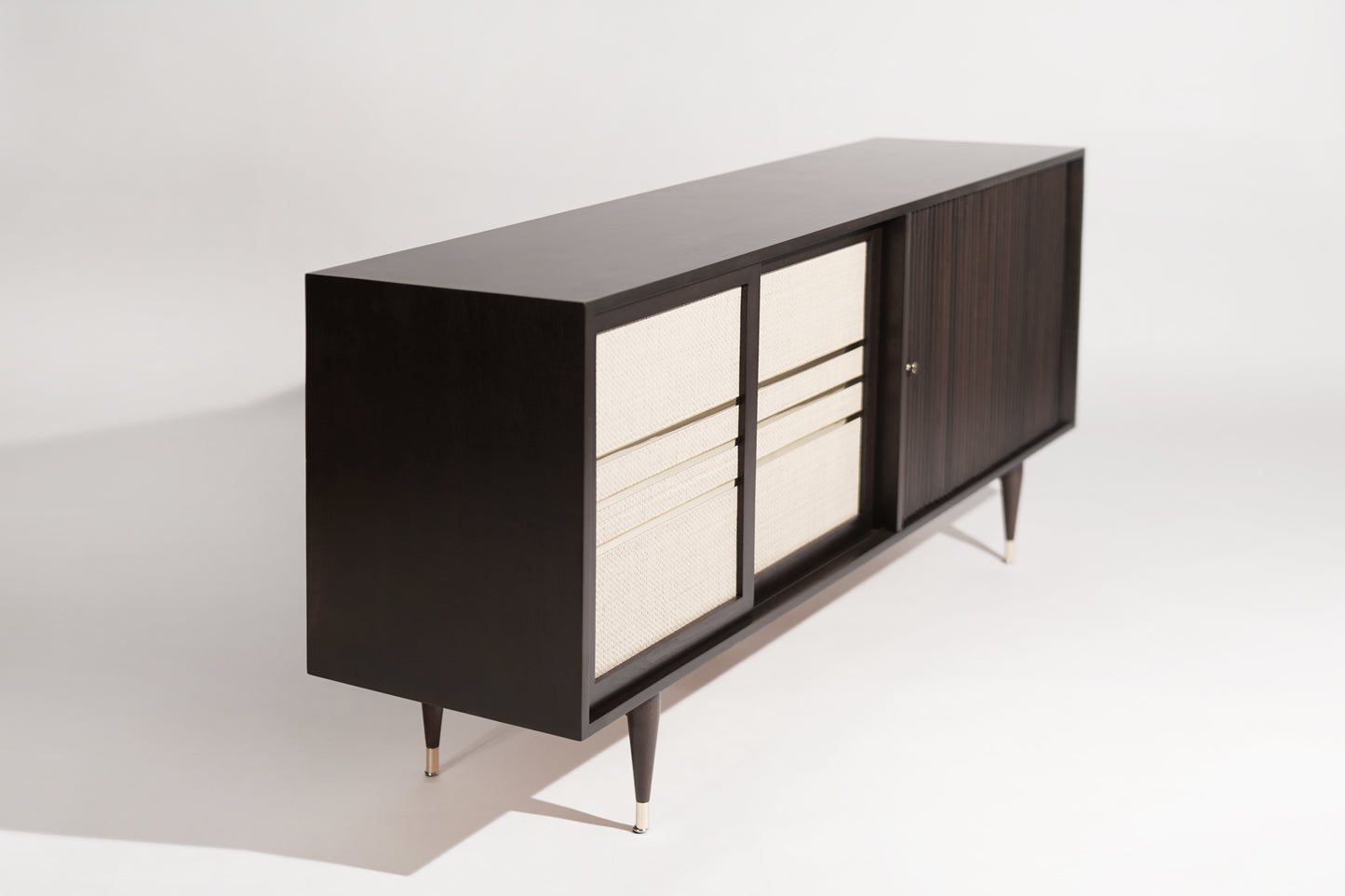 Mid-Century Brass and Walnut Credenza, C. 1950s