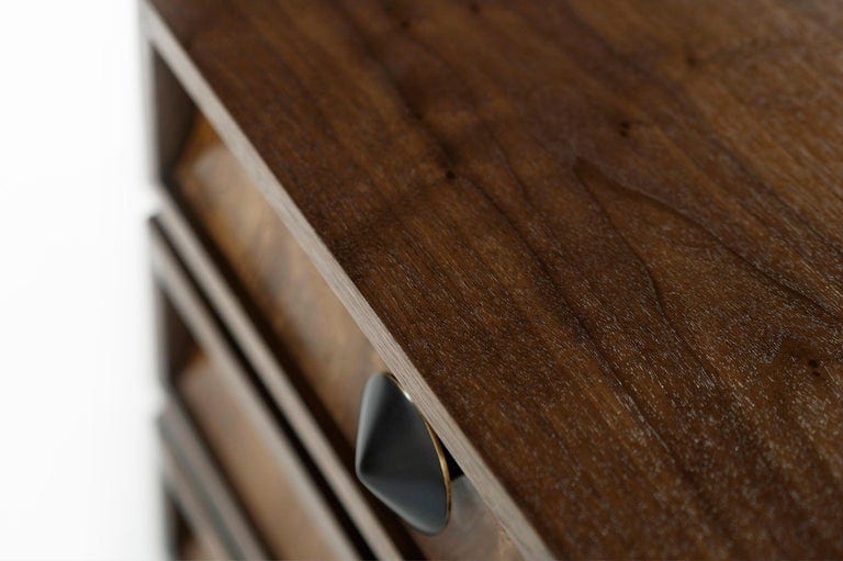 Stacked Bedside Tables in Special Walnut with Burl Wood
