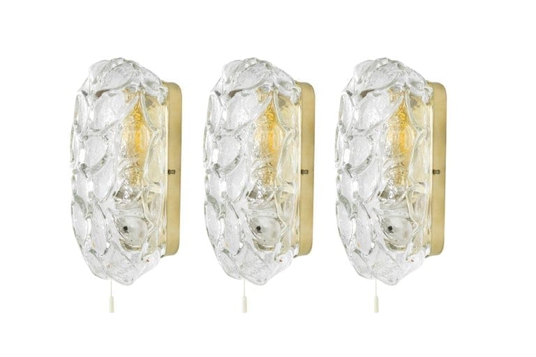 Set of Three Murano Glass and Brass Sconces, Austria, 1960s