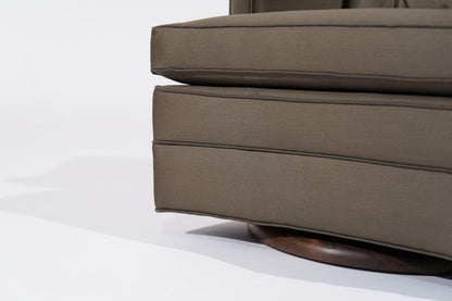 Set of Swivel Lounge Chairs in Olive Green Silk, C. 1950s