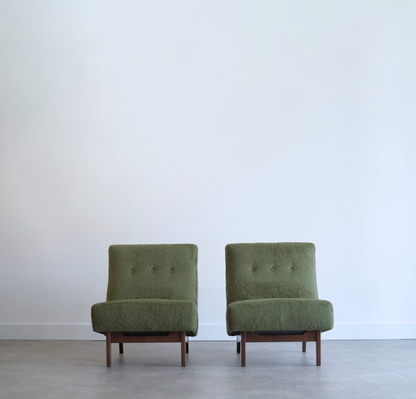 Set of Slipper Chairs by Jens Risom in Teddy Wool , C. 1950s