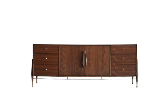 Walnut and Brass Credenza by Kent Coffey, C. 1950s