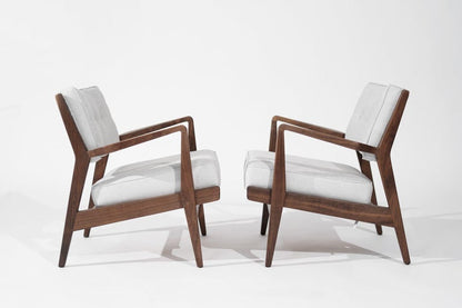 Walnut Lounge Chairs in Grey Linen, Model U430 for Risom, Inc. Circa, 1950s