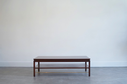 Edward Wormley Brass Stretcher Walnut Coffee Table, C. 1950s