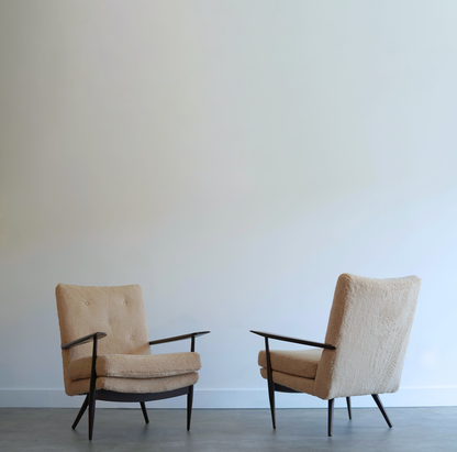 Sculptural Lounge Chairs in Teddy Wool, C. 1970s